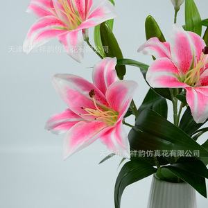 Fleurs artificielles en soie Dongchen Crafts, lys à 3 têtes, tige unique, blanches, pour décoration de maison et de mariage - Product Image 2