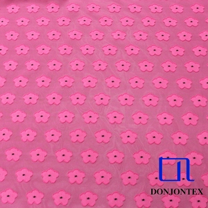 女性ドレスかわいい花柄シフォン生地ピンク100% ポリエステル生地ロール花切りジャカード付き - Product Image 3