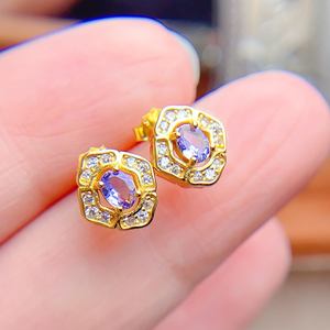 Boucles d'oreilles clous en Tanzanite naturelle, Aigue-marine et Topaze bleue <span class=keywords><strong>de</strong></span> <span class=keywords><strong>Londres</strong></span>, en argent 925, pierres précieuses ovales 5x7mm, vente en gros - Product Image 2