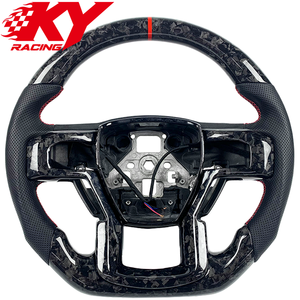 พวงมาลัยรถยนต์สไตล์สปอร์ตคาร์บอนไฟเบอร์ฟอร์จแบบกำหนดเอง สำหรับ Ford F150 F250 F350 Ranger Raptor XLT ปี 2014-2025 - Product Image 1
