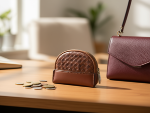 Portamonete da donna con motivo intrecciato, mini chiusura con cerniera, in microfibra e similpelle - Product Image 2