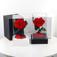 Kotak hadiah pangeran kecil akrilik transparan mawar bunga abadi LED segar untuk liburan Hari Ibu Tahun Baru Hari Valentine