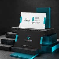 Cartes de visite personnalisées imprimées avec blocs latéraux turquoise et bloc de contact avec icônes pour le pack de cartes de marque de studio d'art visuel