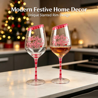 Verre à vin en cristal fait main unique et personnalisé, style américain de Noël, design élégant et moderne, capacité de 490-560 ml pour la décoration festive