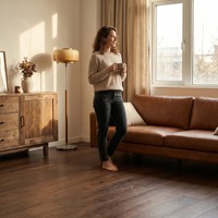 Plancher en bois d'ingénierie en chêne blanc résistant à l'humidité avec noyau multicouche pour une utilisation extérieure et en sous-sol