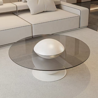 Table basse moderne en verre trempé avec pieds en boule de marbre pour le mobilier de salon