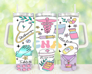 Vasos Térmicos Personalizados de Acero Inoxidable de Doble Pared de 40 oz con Asa y Pajita para el Día de la Enfermera, Vasos para Café al por Mayor - Product Image 1