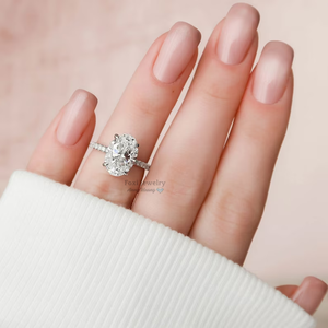 <span class=keywords><strong>Anello</strong></span> di Fidanzamento di Lusso <span class=keywords><strong>in</strong></span> <span class=keywords><strong>Argento</strong></span> Sterling 925 Placcato Oro Bianco con Moissanite Ovale da 2,5 CT, Classico <span class=keywords><strong>Anello</strong></span> <span class=keywords><strong>Solitario</strong></span> con Halo Nascosto - Product Image 6