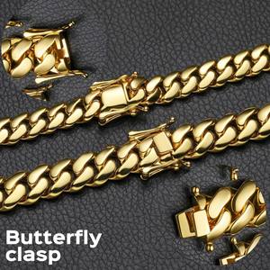 Bracciali <span class=keywords><strong>e</strong></span> Collane a Catena a Maglia Cubana da 10mm-25mm in Ottone Placcato Oro 14K 18K, Pesanti Catene Cubane Miami Solide, <span class=keywords><strong>Collana</strong></span> Hip Hop da <span class=keywords><strong>Uomo</strong></span> - Product Image 6