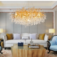 Lustre en cristal LED JYLIGHTING en forme de goutte de pluie, en aluminium doré, pour salon et salle à manger