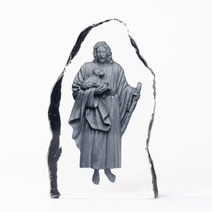 Figura de Buen Pastor, Adorno Tallado en Cristal, Forma Irregular, Decoración Artística Hecha a Mano para Escritorio, Regalo de Bautizo - Product Image 1