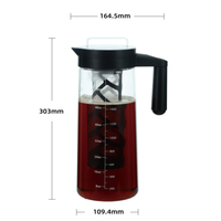 Pichet en verre borosilicaté 1,8 L pour cafetière glacée, infuseur à thé étanche avec filtre à mailles amovible pour café glacé et thé chaud