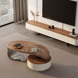 Meja Kopi Minimalis Cantik Desain Daun Kayu Walnut Veneer Kreatif Bentuk Khusus Ruang Tamu Set Meja TV MDF Furnitur - Product Image 2