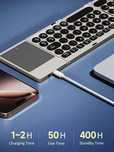 Pocket-Sized Travel Foldable Bluetooth <b>Keyboard</b> Portable Wireless <b>Keyboard</b> with PU Leather Cover Touchpad - Product Image 2