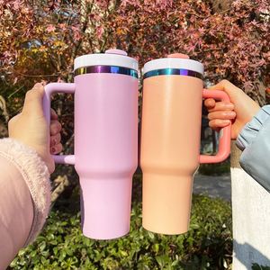 2024 New Style <b>Macaron</b> Powder Coated Stainless Steel 40oz Vacuum Insulated Tumbler Handle Straw Personalized Laser Engraved Logo - Product Image 4
