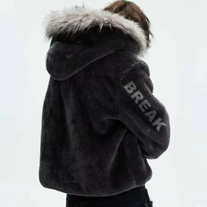 <span class=keywords><strong>Sweat</strong></span> à <span class=keywords><strong>capuche</strong></span> streetwear ample personnalisé brodé de haute qualité, doublé polaire, avec fermeture éclair et <span class=keywords><strong>capuche</strong></span> en fourrure amovible - Product Image 2