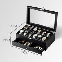 Couleur personnalisée Deluxe Boîte de rangement pour montre en bois à 12 emplacements Double boîtier de montre en bois Rectangle Étui à bijoux en cuir moderne Lunettes de vue