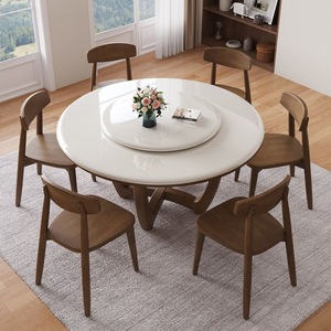 Nordic Marble Dining <strong>Table</strong> and Chairs Modern Round Rotating Wooden <strong>Table</strong> Set for <strong>Small</strong> Household - Product Image 1