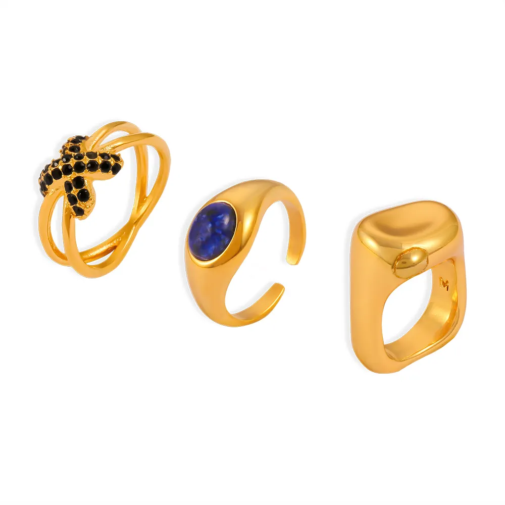 फैशन ठंडी हवा तर्जनी अंगूठी व्यक्तित्व हीरा-सेट डिजाइन भावना नीली फ़िरोज़ा टाइटेनियम स्टील सोना चढ़ाया अंगूठी