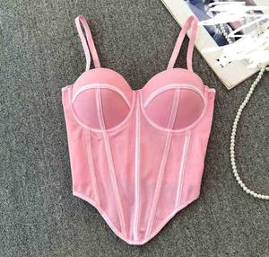 Corsé ajustado de malla retro básico de moda <span class=keywords><strong>para</strong></span> mujer, venta al por mayor de fábrica, top tipo corsé ajustado de verano - Product Image 5