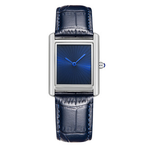 Montre carrée française bleue pour homme, simple et luxueuse, bracelet en cuir, montre à quartz pour homme - Product Image 1