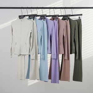 Ensemble pantalon patte d'éléphant respirant et veste à col montant <span class=keywords><strong>LULU</strong></span> – Haut zippé ajusté et tenue de yoga extensible pour femme - Product Image 3