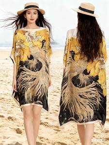 <span class=keywords><strong>Abiti</strong></span> Kaftano in Raso di Seta da Donna Taglie Forti, Veste Musulmana Stampata di Marca, Kaftano Abaya di Seta di Design Stile Dubai - Product Image 2