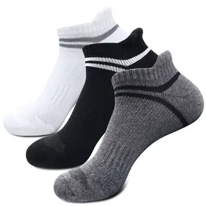 Socksmate 100cotton sports team school student teen boy thick terry athletic white stripes ankle elastic support men black socks