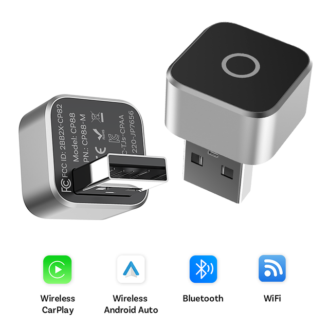 Compact Portable Wireless CarPlay & Android Auto Adapter for Cars with Bluetooth 4.2 Dual-Band Wi-Fi Stable Connection Dongle