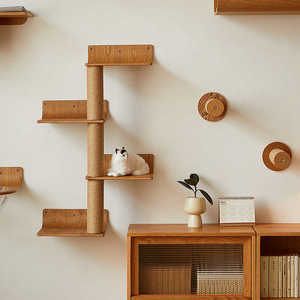 Rak dinding motif Pohon kucing Modern kayu padat rak kucing hemat ruang dengan tangga panjat tebing Sisal bergaya untuk ruang kecil - Product Image 2