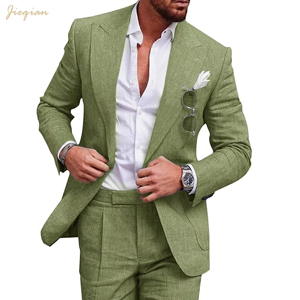 <span class=keywords><strong>Costume</strong></span> sur mesure pour <span class=keywords><strong>homme</strong></span> en lin mélangé 2 pièces : léger, respirant, polyester et lin pour <span class=keywords><strong>mariage</strong></span> d'été, plage, cérémonie, bal, vacances - Product Image 1