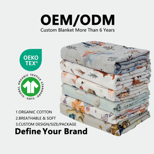 <span class=keywords><strong>Manta</strong></span> Envolvente de Muselina Suave y Transpirable 100% Algodón Orgánico con Estampado Animal, 200 Hilos, para Bebé, Personalizable OEM - Product Image 1