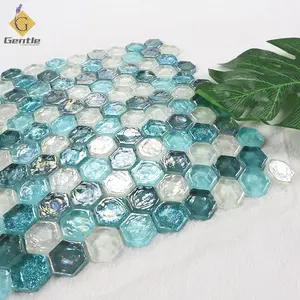 Glass Mixed Glass Mosaic Mixed Color Iridescent Hexagon Shape Metallic Color Iridescent Glass Mosaic