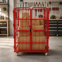 Contenedor de Acero de Seguridad de 4 Puertas, Capacidad de Carga de 500 kg, Verde, Apilable, con Frenos Giratorios, Carro Logístico