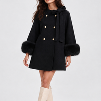Manteau élégant pour femme Hiver Automne 2026, avec poignets en fourrure de renard double face, en mélange de laine épais et chaud, respirant, en stock