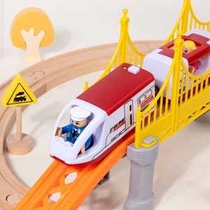 Juego de Tren de Madera de Lujo con Puente de Dos Pisos y Tren, Juguete Educativo Montessori para Edades de 2 <span class=keywords><strong>a</strong></span> 7 <span class=keywords><strong>A</strong></span>ños, <span class=keywords><strong>Escala</strong></span> 1:12 - Product Image 4