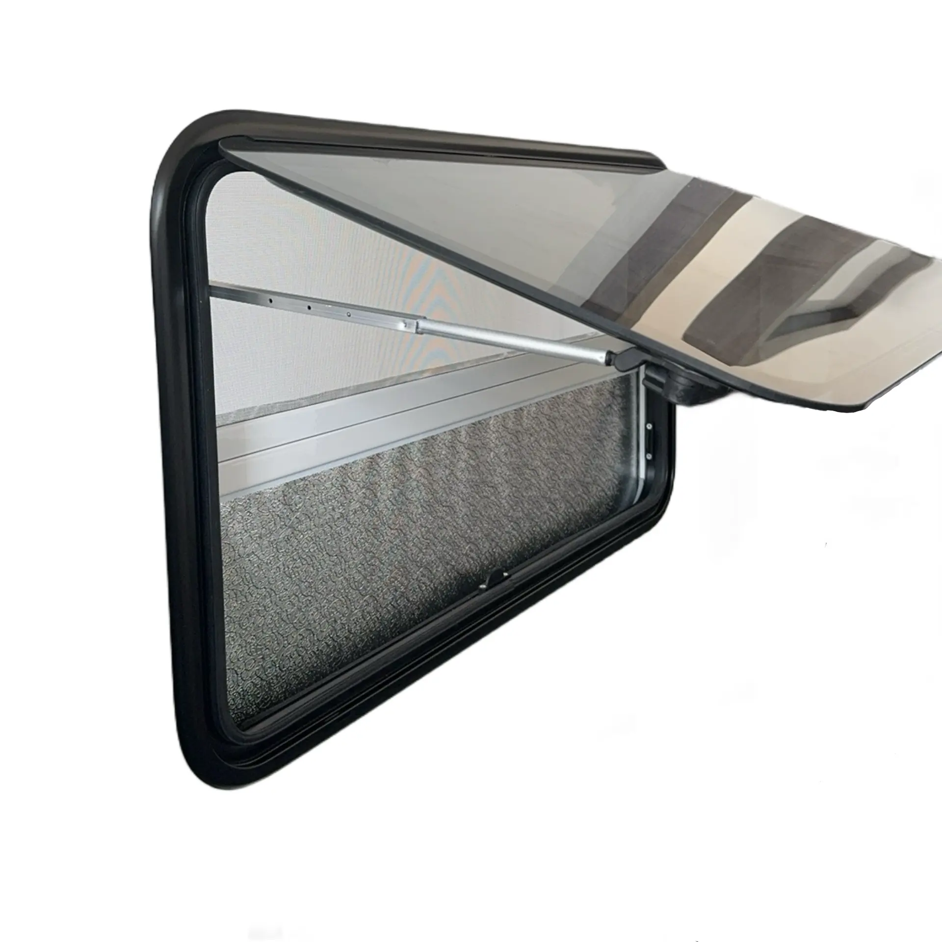 2024 Meidi RV fenêtre extrapolée en aluminium nouveau Design camping-car Double couche remorque camping-car plissé et défilement aveugle et moustiquaire