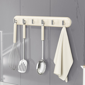 Adhesive <b>Hooks</b> Rail Cream <b>White</b> Wall Mounted Self Adhesive Kitchen Bathroom Living Room Bedroom Office <b>Coat</b> Hat <b>Hook</b> Storage - Product Image 1