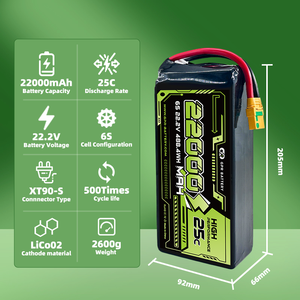 Batería Li-po GPR POWER UAV Drone de Alta Capacidad 22.2V 22000mAh 6S OEM 25C, Alta Densidad de Potencia, 500 Ciclos - Product Image 2