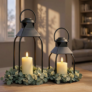<b>Black</b> Metal Candle Lantern Set of 2 Iron Candle Holder Minimalist Indoor Outdoor Decor for Wedding Home Party Christmas Garden - Product Image 6
