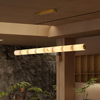 Lustre en marbre d'albâtre de style nordique, long luminaire suspendu à LED réglable en hauteur pour villa, bureau, restaurant