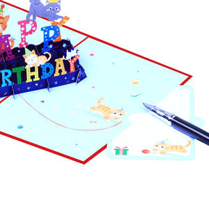 Cartes de vœux rectangulaires 3D <span class=keywords><strong>d</strong></span>écoupées au laser faites à la main, illustration de chat, conception OEM/ODM, papier de haute qualité, impression UV - Product Image 3