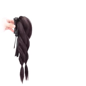 Double tresses avec pinces, élastique à cheveux pour queue de cheval haute, style réaliste et moelleux, tricoté à la main pour femme - Product Image 2