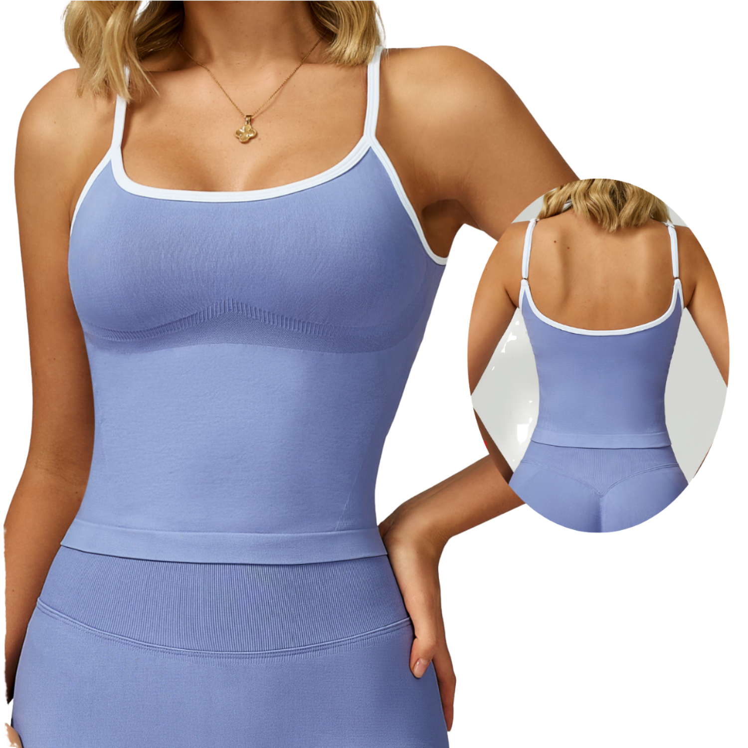 Breathable Seamless Contrast Trim Yoga Tank Top Hollow Back Sports Outdoor for Women's Workout Running Fitness Gym Tight