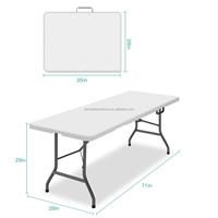 Table pliante robuste et portable, 6 pieds, intérieur et extérieur, design pliable en deux avec poignée de transport