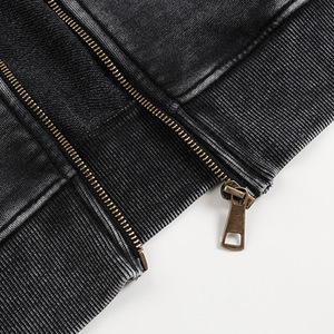 Sweat à capuche zippé personnalisé avec logo brodé OEM TKAN6746, doublure à carreaux, poids lourd, effet vintage, noir, coupe oversize, streetwear homme - Product Image 5