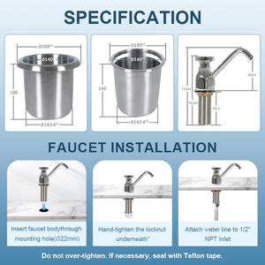 Juego de Lavavasos Comercial de Acero Inoxidable con Grifo para Cafetería y Barra, Incluye Cuchara para Helado - Product Image 3