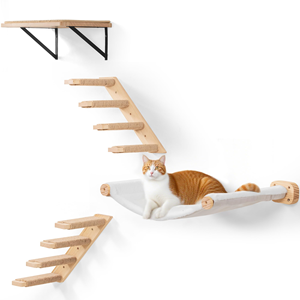 Modern Classic Solid Wood Wall-Mounted <b>Cat</b> Climbing Frame Sisal Rope Velvet Fabric 4 Levels <b>Cat</b> Jumping Platform <b>Scratching</b> Post - Product Image 1