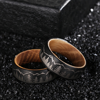 Poya Cincin Tungsten Carbide Pria, Bertatahkan Kayu Barel Wiski 8Mm untuk Lelaki