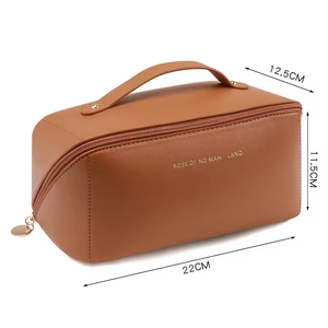 Bolsa de <span class=keywords><strong>Maquillaje</strong></span> de Cuero PU con Asa, Bolsa de Aseo de Gran Capacidad <span class=keywords><strong>para</strong></span> Mujer, Bolsa de Aseo de Apertura Amplia, Bolsa de Almacenamiento de Cosméticos Portátil - Product Image 5